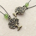 Mighty Tree earrings in bronze with sparkly, peridot green Czech glass beads