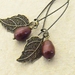 Pearl Berry earrings in burgundy: Swarovski pearls with bronze-coloured leaves