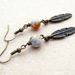 Featherdown earrings: bronze-coloured feather charms with semiprecious rhyolite – one of a kind