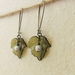 Baneberry earrings: dark green leaves & white berries on long ear-wires