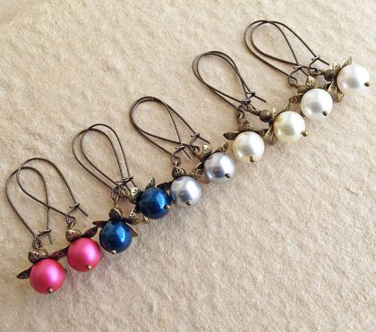 Bursting Bud earrings: floral earrings featuring Swarovski pearls on long ear-wires