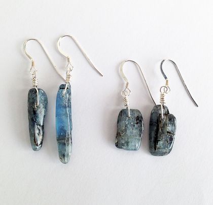 Asymmetrical Kyanite earrings: rustic blue stones with sterling silver filled hooks