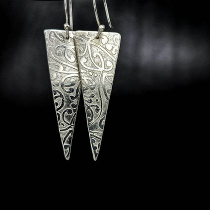 Etched Triangle Earrings Silver