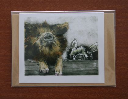 Single Greeting Card (Pigs) - Kunes On A Cloudy Day