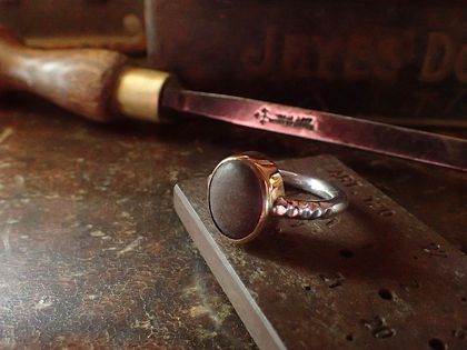 Handmade Silver and Brass Beach Stone Ring