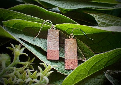 Handmade Silver and Copper Rectangle Earrings