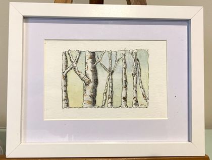 Silver Birch Trees in Winter - Watercolour