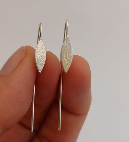 Leaf imprinted silver earrings