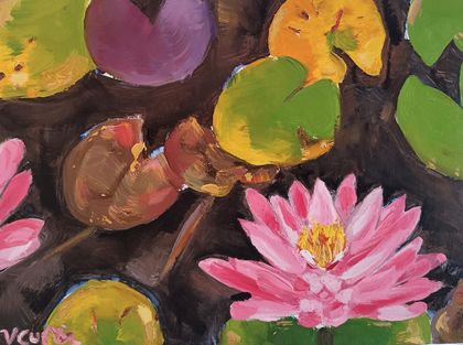 Waterlilies - original oil, on panel, by Vicky Curtin