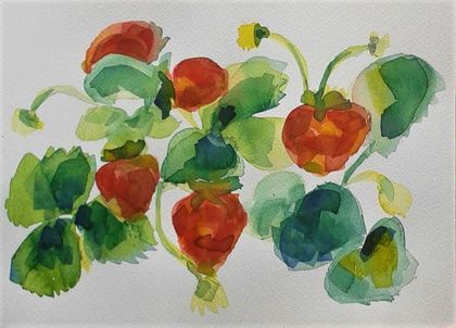 Strawberry Patch - original watercolour painting, by Vicky Curtin