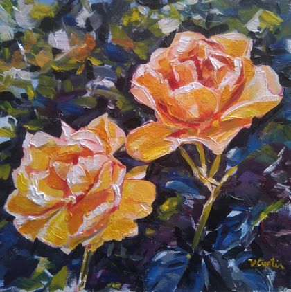 Orange roses - Original Oil Painting, by Vicky Curtin