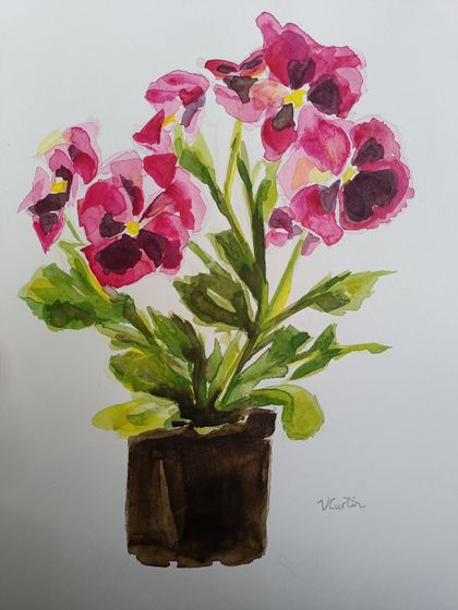 Pink Pansies - original watercolour, by Vicky Curtin 