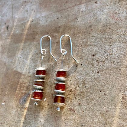 Layered Carnelian Beads with Recycled Sterling Silver