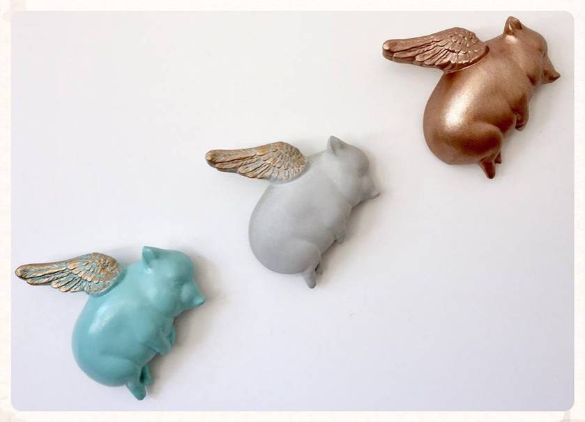 Oink Flying Pigs Mix N Match Set Copper Teal With Gold Concrete Felt - Flying Pig Wall Art