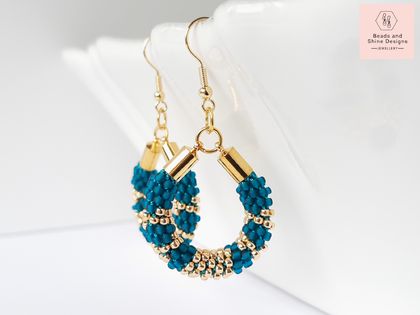 Beaded Earrings - Teal and Gold