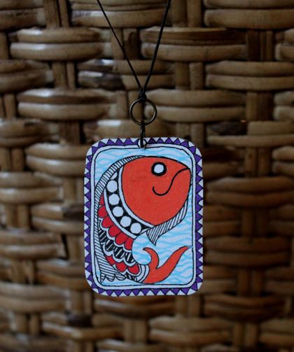 Madhubani 'fish' pendant