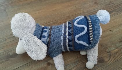 Knitted Wool Dog Coat - Blues
