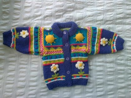 Sunny Day in the Garden - Hand knitted - Wool - Baby girl -cardigan