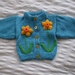 Turquoise Cardigan with Daffodils - Hand knitted - Wool