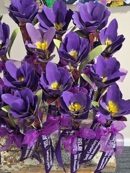 Upcycled Corrugated iron Iris flower (Relay for life South Canterbury fundraiser)