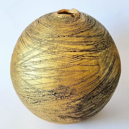 Gold and French Navy Orb Ceramic Vessel