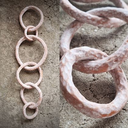 Ceramic Linked Chain Wall Hanging in Terracotta and White 