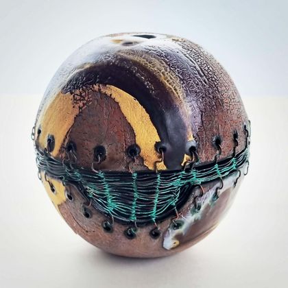 Jupiter's Moon, Mixed Media Ceramic and Wire Contemporary Sculpture