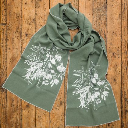 Hand Printed Cotton Scarf (Green)