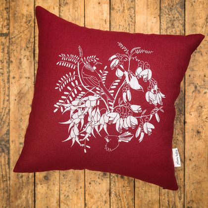 Hand Printed 'Aotearoa Botanica' Cushion Cover (Red)