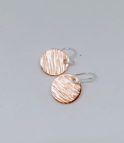 Copper textured  disc earrings 