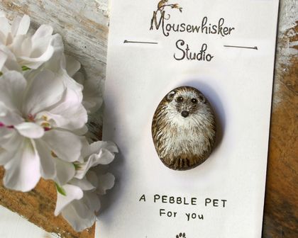 Painted Pebble Hedgehog Pin - Animal Art Brooch - NZ Jewellery
