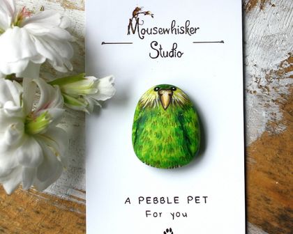 Painted Pebble Kakapo Pin - NZ Bird Brooches - Kiwiana Gift