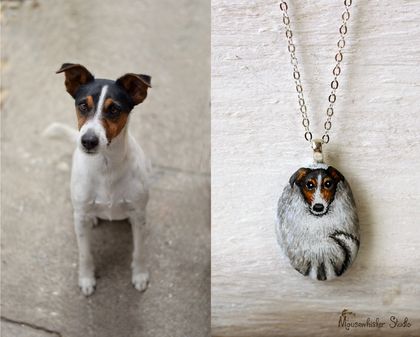 Dog Portrait Necklace - Pebble Pet Painting - Custom Dog Loss Jewellery 