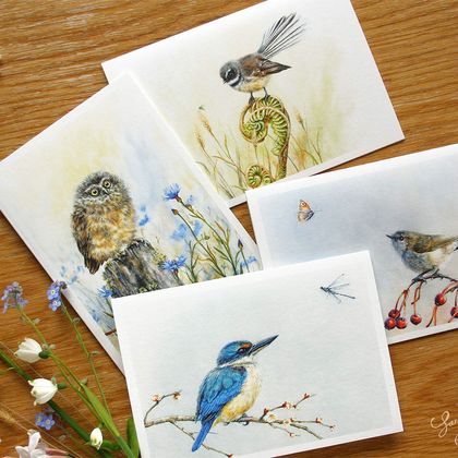 4 Greeting Cards - Native Birds - NZ Gifts