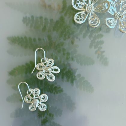 Cute wee Silver Flower earrings on Argentium Silver earwires