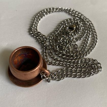Copper tea cup and saucer pendant