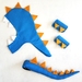 Kids dinosaur costume set - tail, hood and cuffs - BLUE with Mustard spines