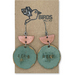 Hand Tooled Leather Earrings - "Send Help" Design, Pink/Olive