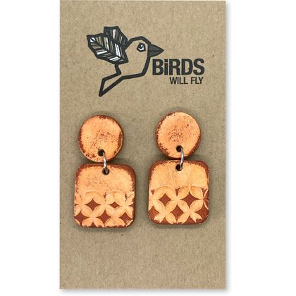 Hand Tooled Leather Earrings - Dorothy Design, Orange