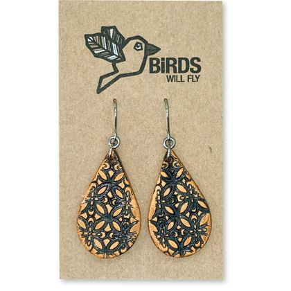 Hand Tooled Leather Earrings - Marcy Design, Black/Tan