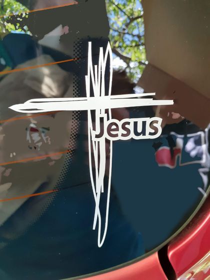 Jesus cross white car sticker 