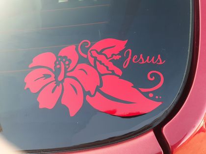 Christian car sticker - red hibiscus flower