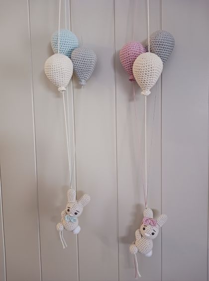 Crochet cotton bunny mobile 