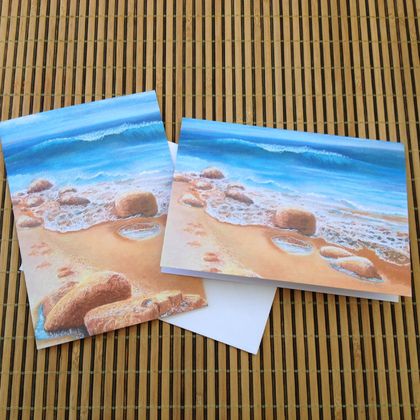 4 Fine Art cards  'Beach Scene' 