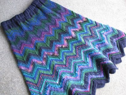 Hand Knitted Skirt - Blue Zigzag