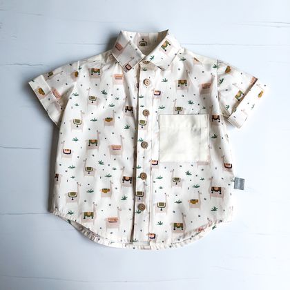 Handmade 100% Cotton Poplin Buttoned Shirt - Size 6-12m