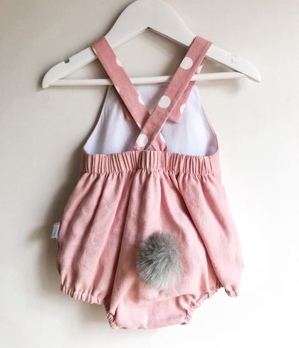 Baby Bunny Romper with Pom Pom Tail - Pink