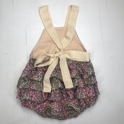 ‘Frilly Floral’ Baby Romper in Linen/Cotton
