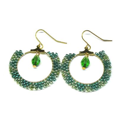 Metallic Green Peyote Hoop earrings