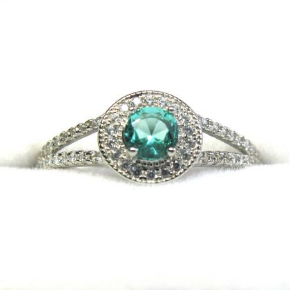 Teal Cubic Zirconia Ring (size 8)